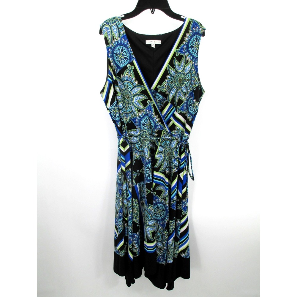 SANDRA DARREN Maxi Faux Wrap Dress Women 10 Multicolor Boho Mosaic Sleeveless